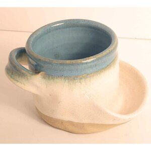 Handcrafted Pottery Soup Mug With Built-In Biscuit Holder Original Signed